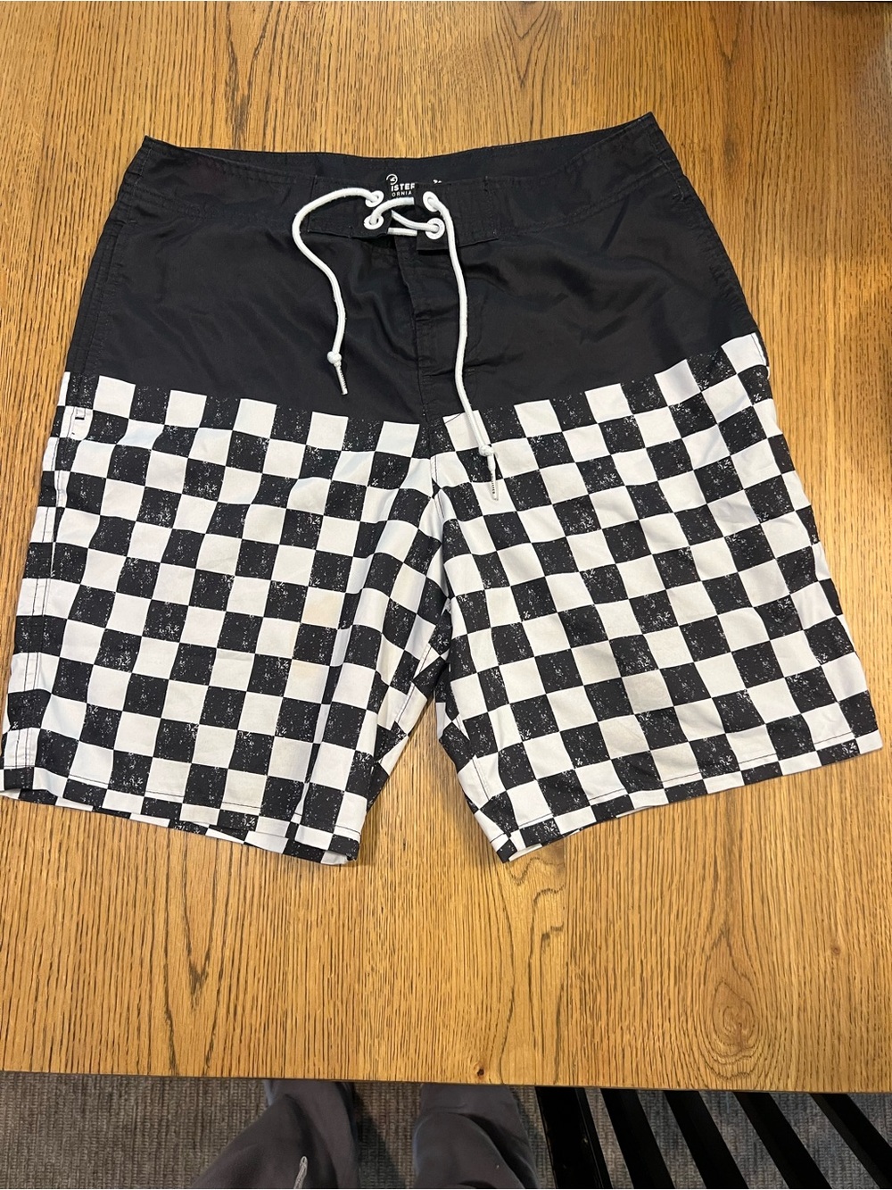 Hollister Black & White Checkerboard Swim Board Shorts